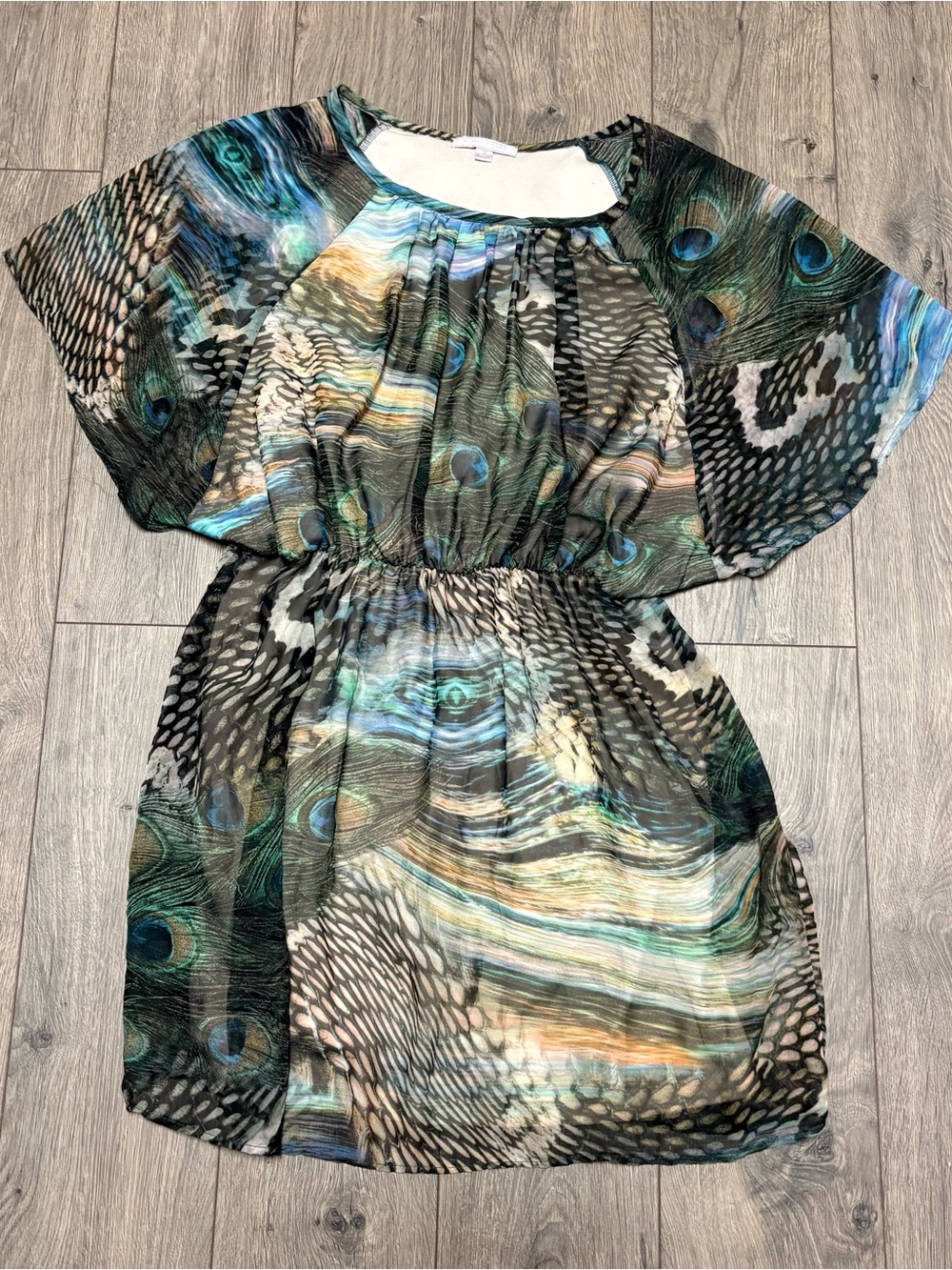 Y2K slouchy boho peacock print medium top